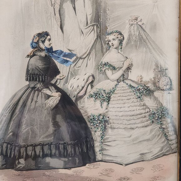 Antique Gilt Wood Picture Frame 1800's Paris Fashion Lithograph 8x10 Belge - Picture 2 of 12